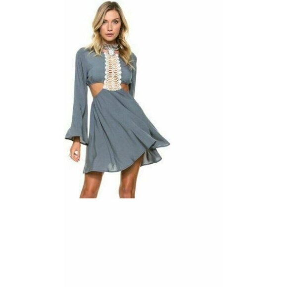 Swell Womens Gray Rayon Crochet Baja Cut Out Dress - Picture 9 of 10